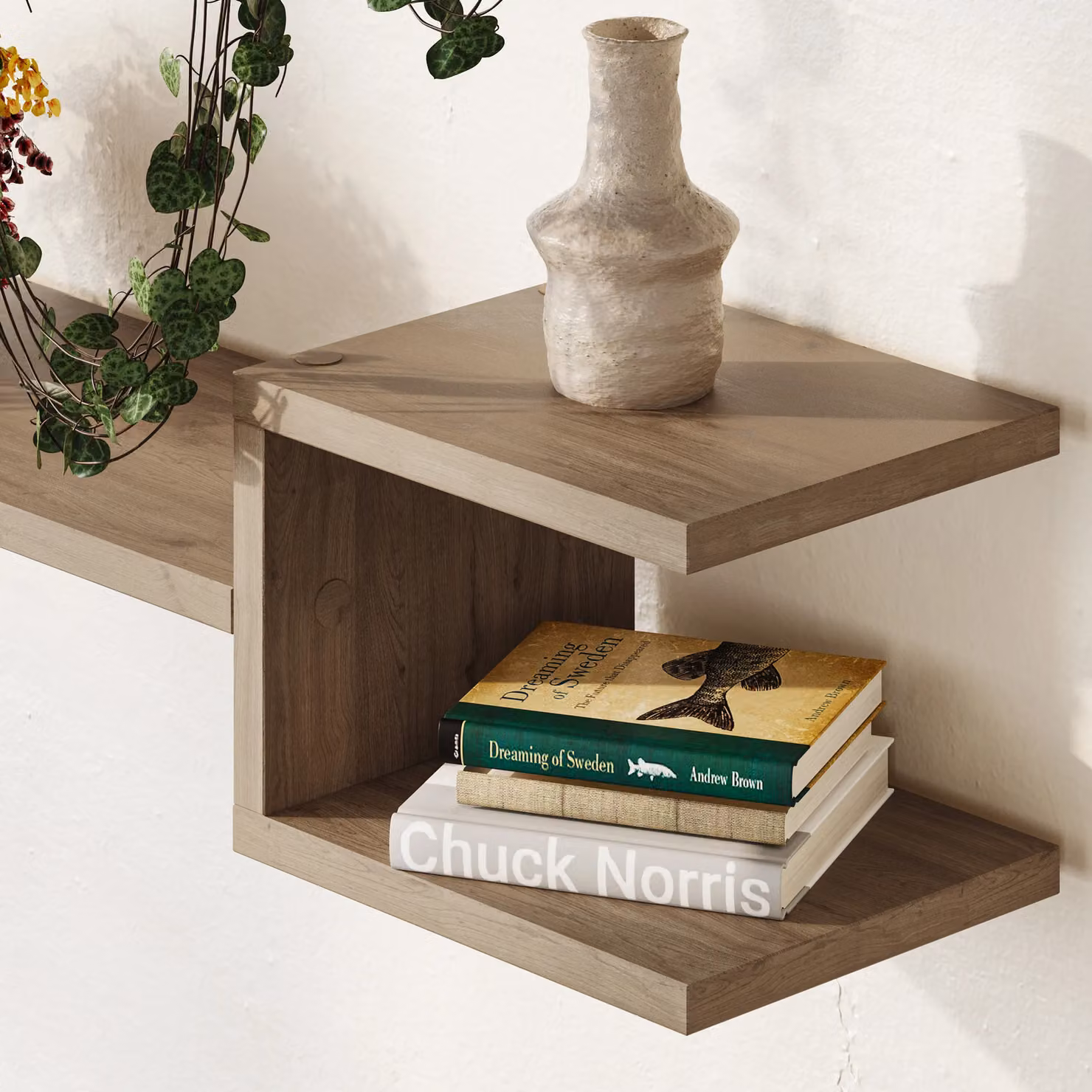 Decortie Fork Modern Floating Shelf Set in Brown, 2 Piece – 3