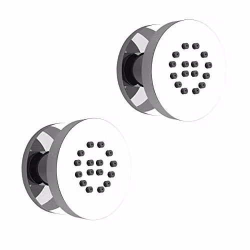 Nes Home 2 Pack Round 55mm Shower Massage Body Jets in Solid Brass and Chrome Metallic Silver