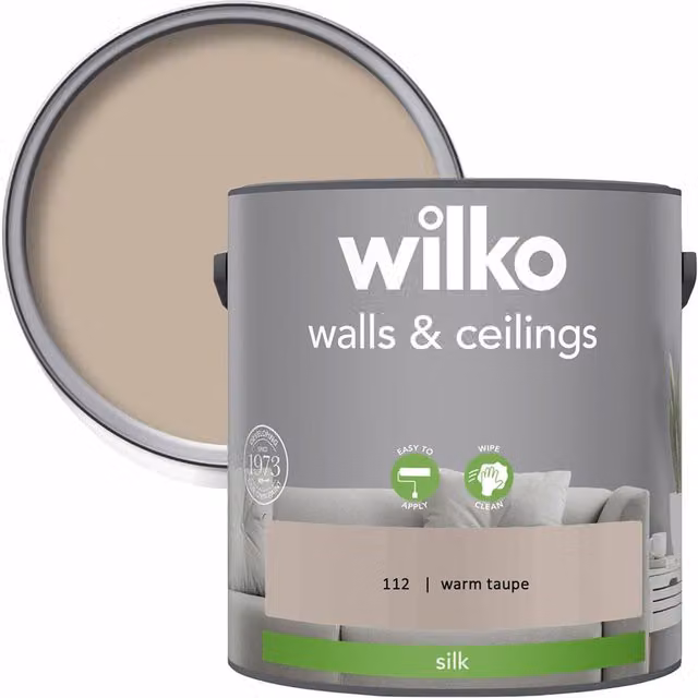 wilko Walls and Ceilings Silk Emulsion Paint, Beige, 2.5 l