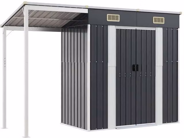 Berkfield Home Garden Shed with Extended Roof in Anthracite Steel, W/D/H: 277 x 110.5 x 181 cm