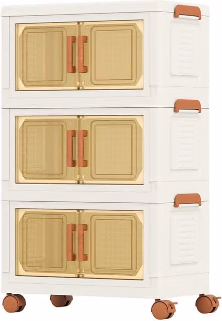 Gymax 3-Pack Stackable and Collapsible Plastic Storage Bins, 57L, White