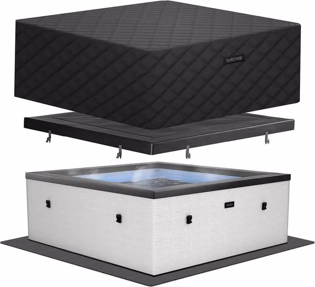 Wave Spas Wave Garda 4-Person Inflatable Foam Hot Tub Bundle with Thermal Cover and Ground Sheet in White