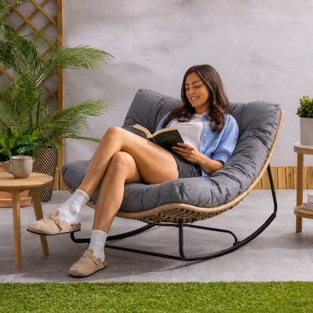 Homerepublic Modern Rattan Outdoor Rocking Chair in Beige, Yellow or Brown