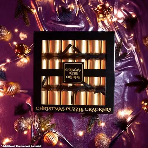 KreativeKraft Luxury Christmas Crackers, Pack of 6 Black and Multicolour Party Crackers with Jigsaw Puzzles – 4