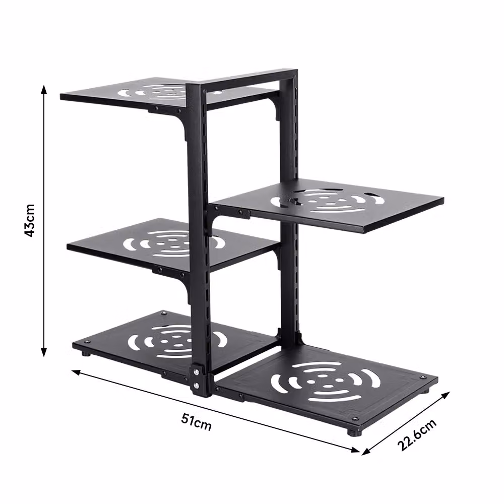 Living and Home Adjustable 5/7 Tier Metal Kitchen Pan and Pot Rack Organizer in Black – 5