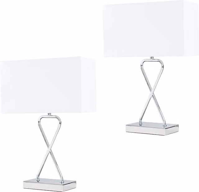 ValueLights Kuros Set of 2 Table Lamps in Silver and White