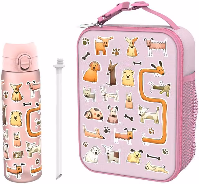 ION8 Insulated Medium Lunch Bag with Recyclon Bottle and Straw in Pink