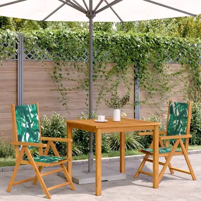 Berkfield Home Beautiful Set of 2 Green Acacia Wood Garden Chairs with Floral Leaf Pattern and Armrests – 1