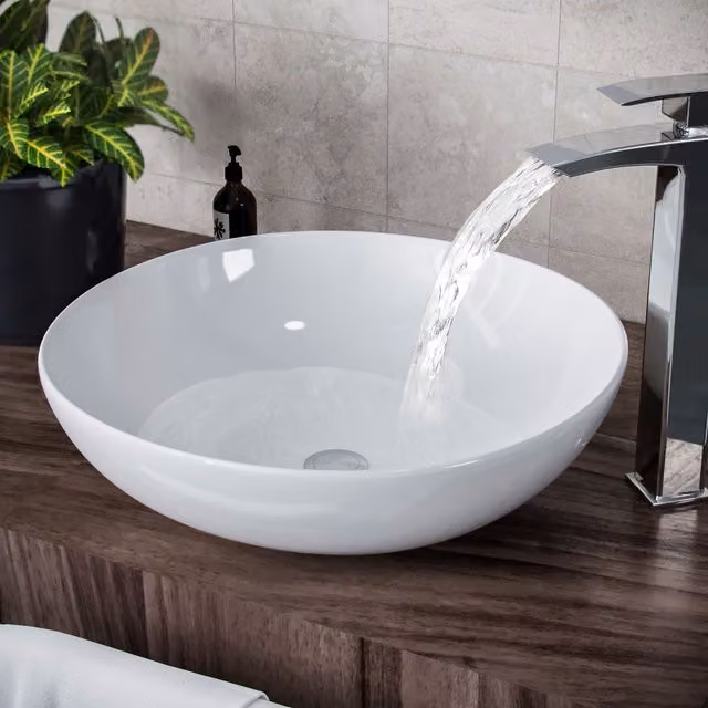 Nes Home White Ceramic Round Countertop Cloakroom Basin Sink Bowl – 1
