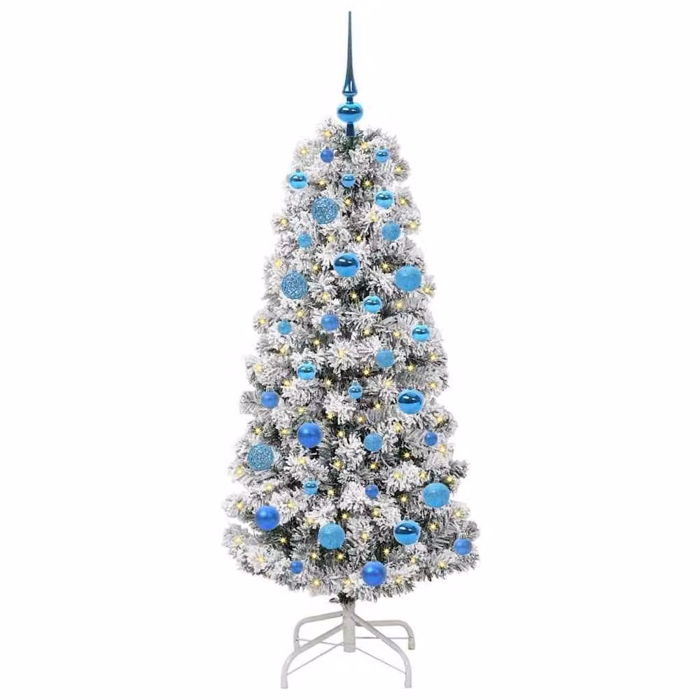 Berkfield Home Artificial Hinged Christmas Tree in Green and White, Height: 150 cm – 3