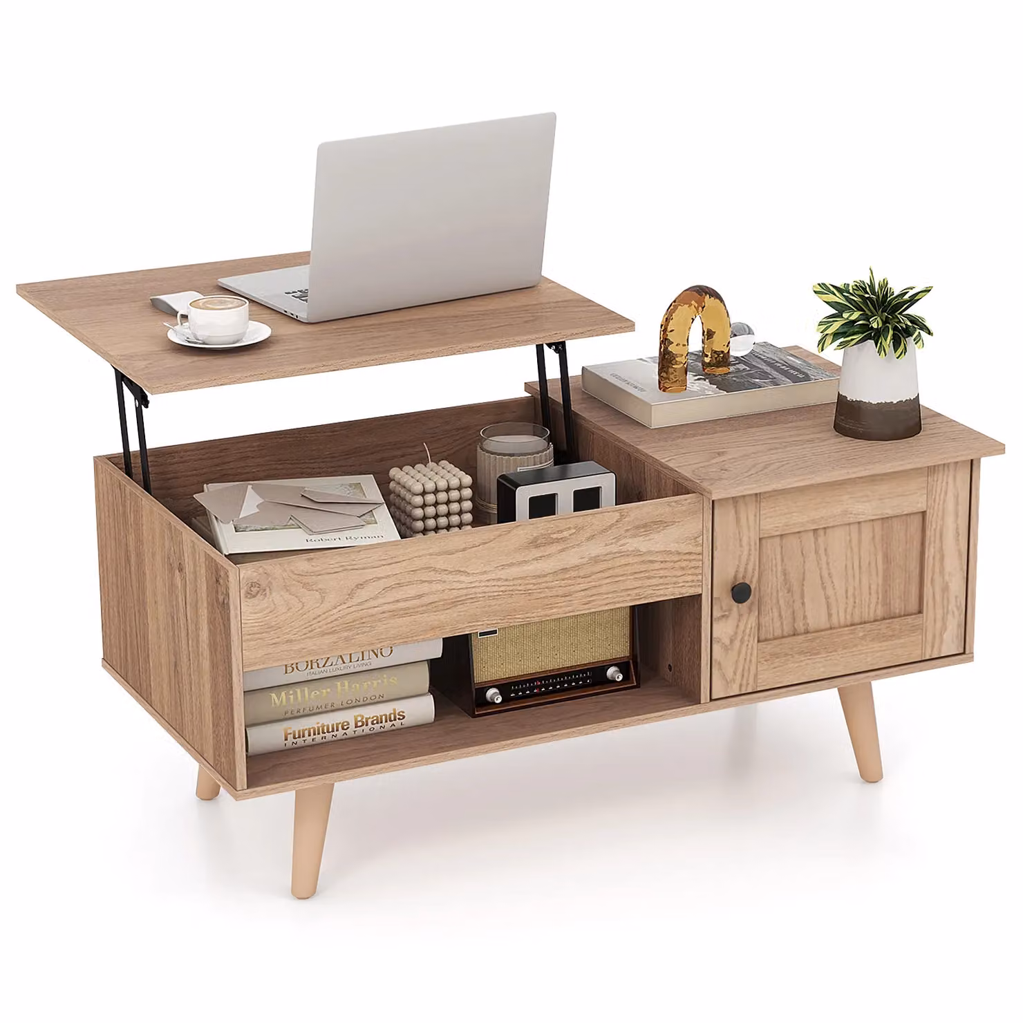 Costway Lift Top Coffee Table with Storage Cabinet in Natural Wood Finish – 2
