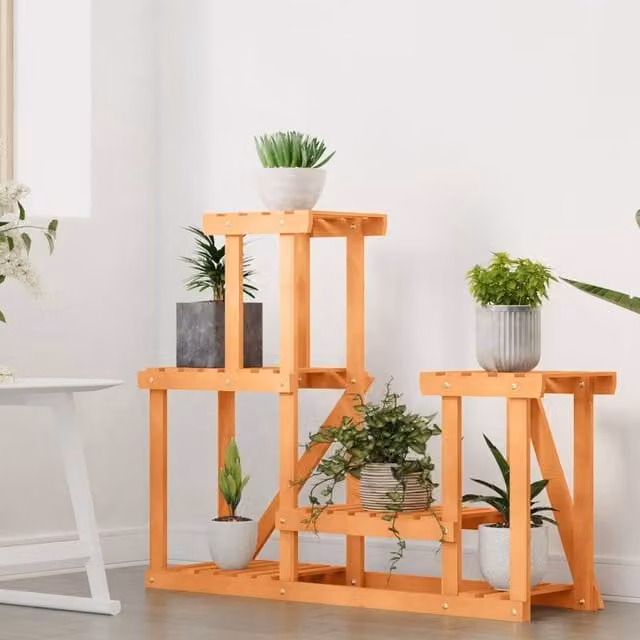 Berkfield Home Elegant Flower Stand in Light Brown Solid Wood Fir, W/D/H: 90 x 25 x 73.5 cm – 1