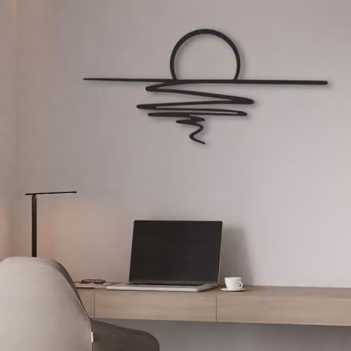 Decortie Sunset Reflection Metal Wall Art, Black Abstract Landscape, W: 120 cm, H: 56 cm – 4
