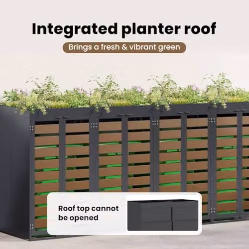 vidaXL Wheelie Bin Storage for 4 Bins, Steel, Anthracite, W/D/H: 121.5 x 42.6 x 272.0 cm – 4