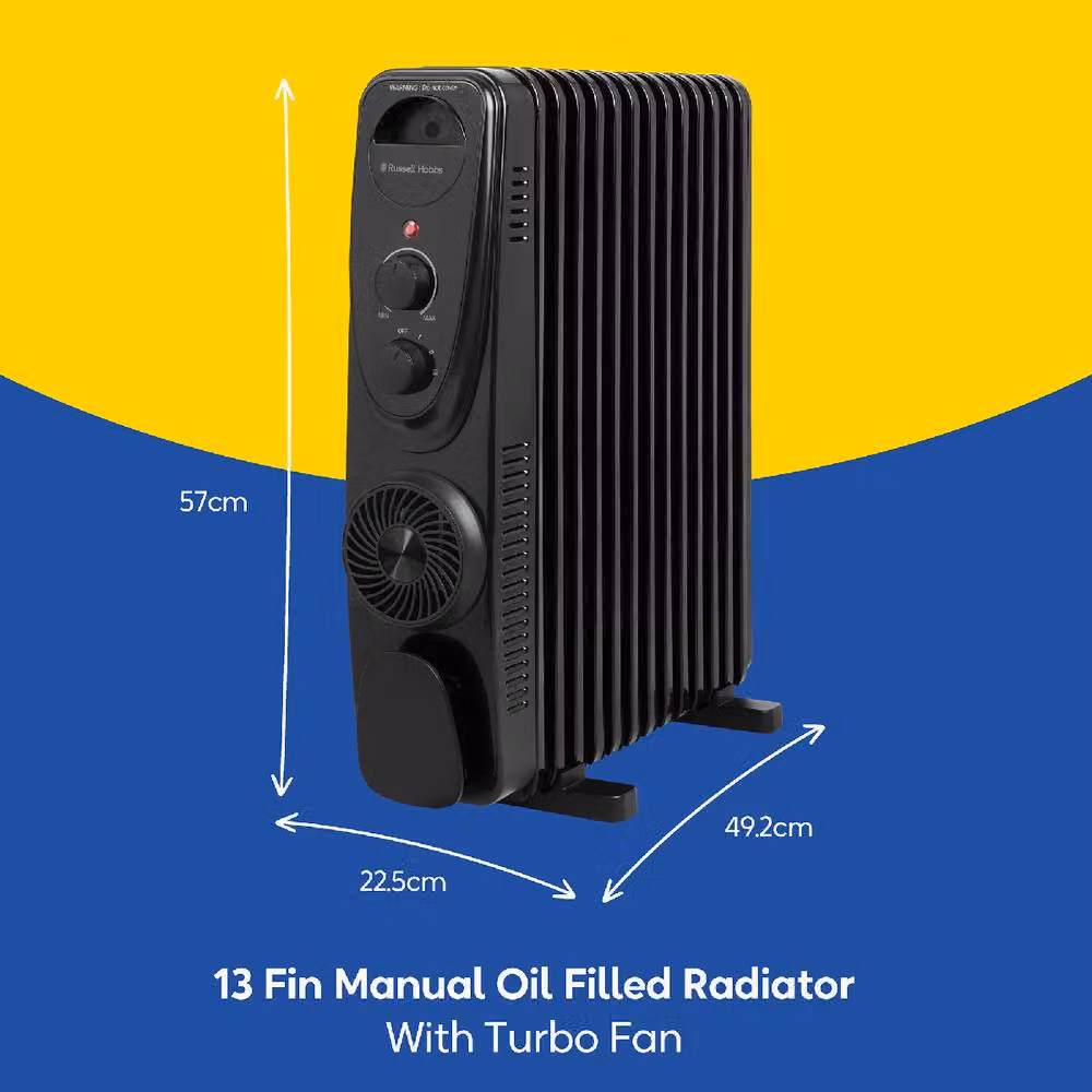 Russell Hobbs 2500W 13 Fin Oil Filled Radiator RHOFR2403 in Black – 2