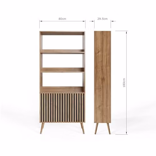 GFW Rowan Oak Effect Bookcase with Shelves and Cupboard Storage, W: 80.0 cm, D: 29.5 cm, H: 180.0 cm – 2