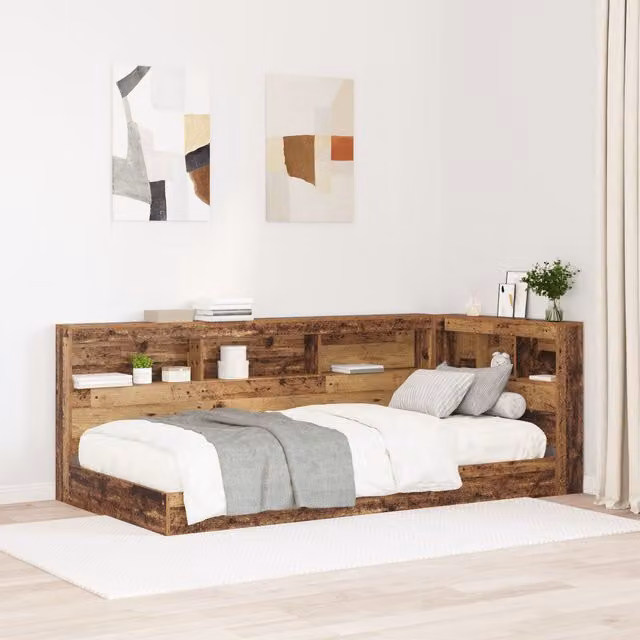 Berkfield Home Storage Headboard with Integrated Shelf in Brown Old Wood, Width: 90 cm