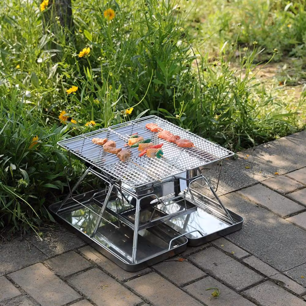Quipulse Style 1 Silver Stainless Steel Tabletop Outdoor Folding Barbecue for Charcoal – 2