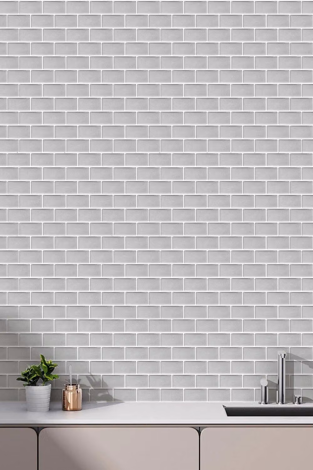 H&O Direct 10-Piece Grey Tile-Look Waterproof and Heat Resistant Rectangular Wall Stickers, 30.5 x 30.5 cm – 2