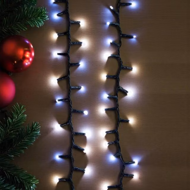Garden Greatness 1500 LED Compact Christmas String Lights in Black with Warm White Light and Timer