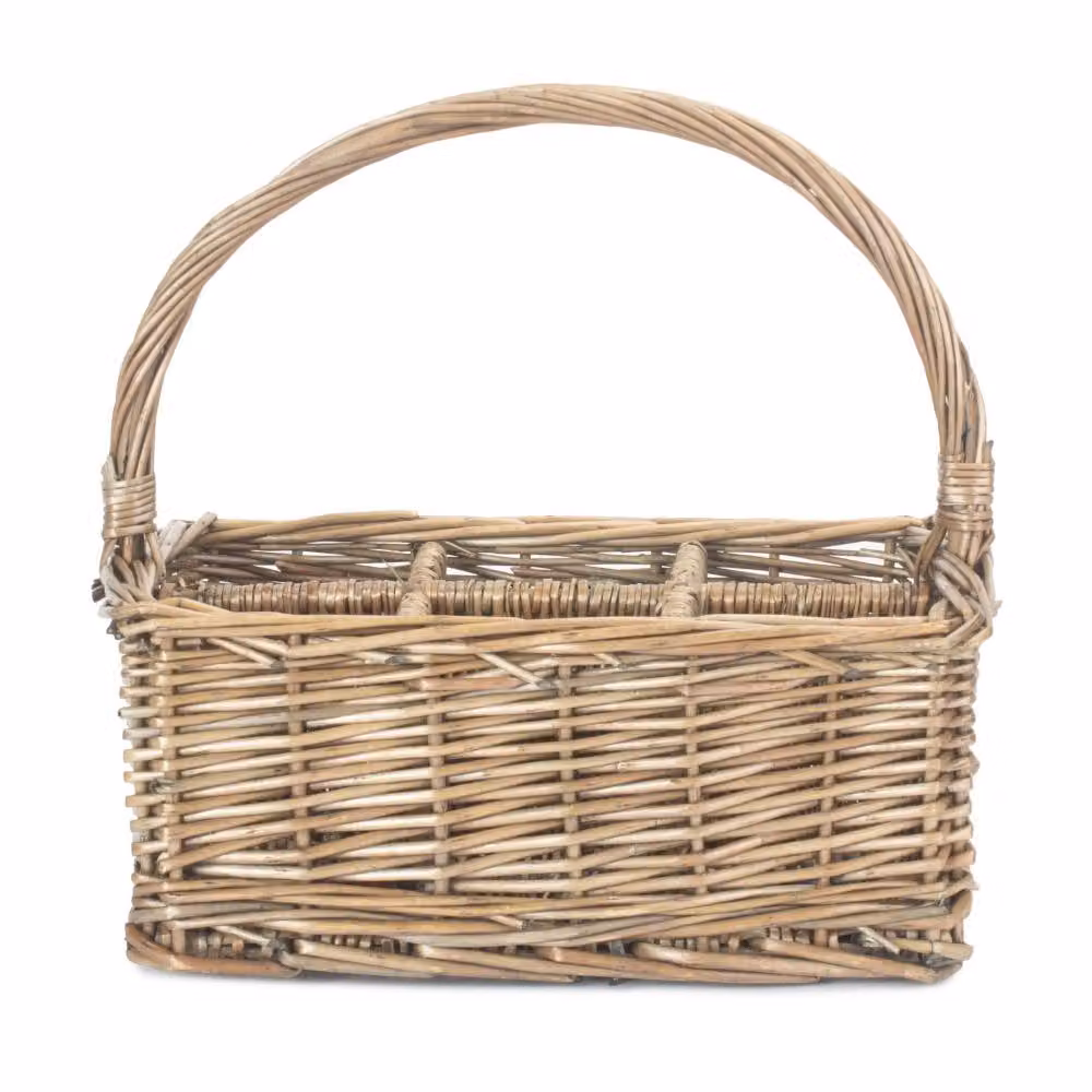 Red Hamper Antique Wash Rectangular 6 Section Cutlery Wicker Basket in Red, Brown and Grey – 3