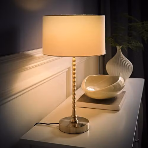 ValueLights Maeve Brushed Chrome Bobble Table Lamp with White Fabric Shade – 2