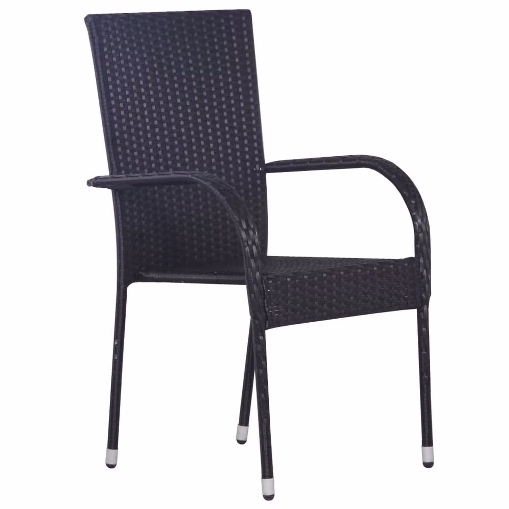 Berkfield Home 7 Piece Modern Garden Dining Set in Black with Acacia Wood and Rattan – 3