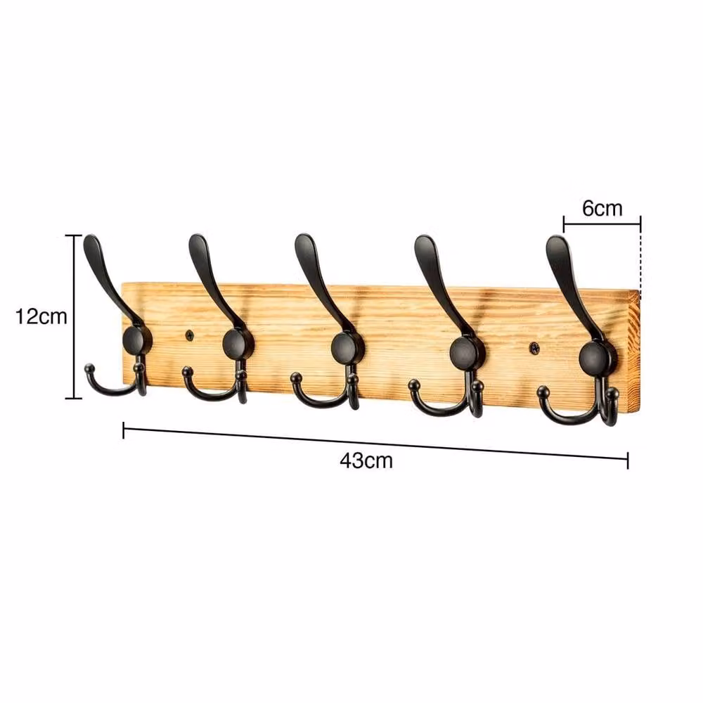 Kelvenix Mount Rail Wooden Wall Hooks with 5 Triple Hooks in Brown – 2