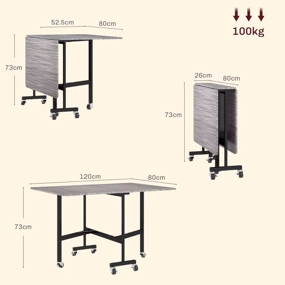 Wyld Haus Neseva Grey Wood Effect Drop Leaf Dining Table with Castors, Seats 6, W/D/H: 120 x 80 x 73 cm – 3