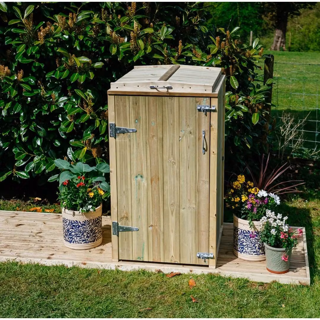 Buttercup Farm Shireburn Single Wheelie Bin Store in Brown, W/D/H: 120 x 80.4 x 74.5 cm – 2
