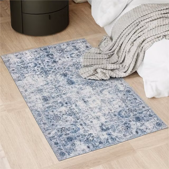 Tectake Vintage Oriental Rectangular Rug in Blue, Machine Washable and Non-Slip, Width: 150 cm