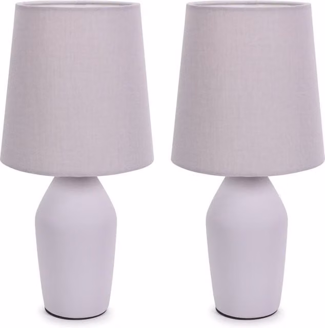 ValueLights Arlo Pair of Lilac Ceramic Table Lamps with Fabric Shades – 1