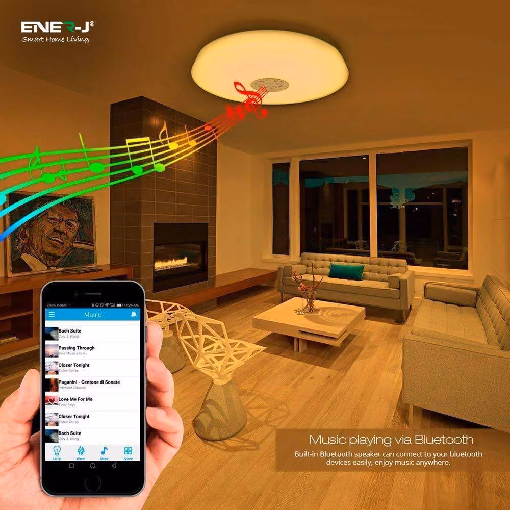 ENER-J Smart Bluetooth 24W RGB LED Ceiling Lamp with Speaker in White – 2
