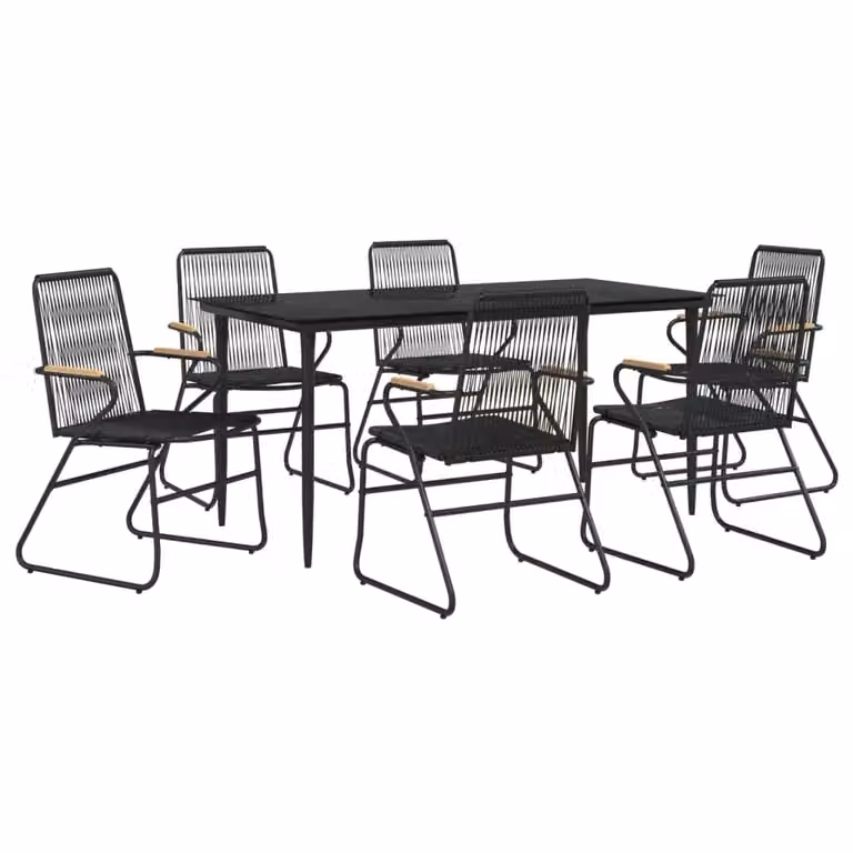 Berkfield Home 7 Piece Modern Garden Dining Set in Black PVC Rattan with Glass and Metal Details
