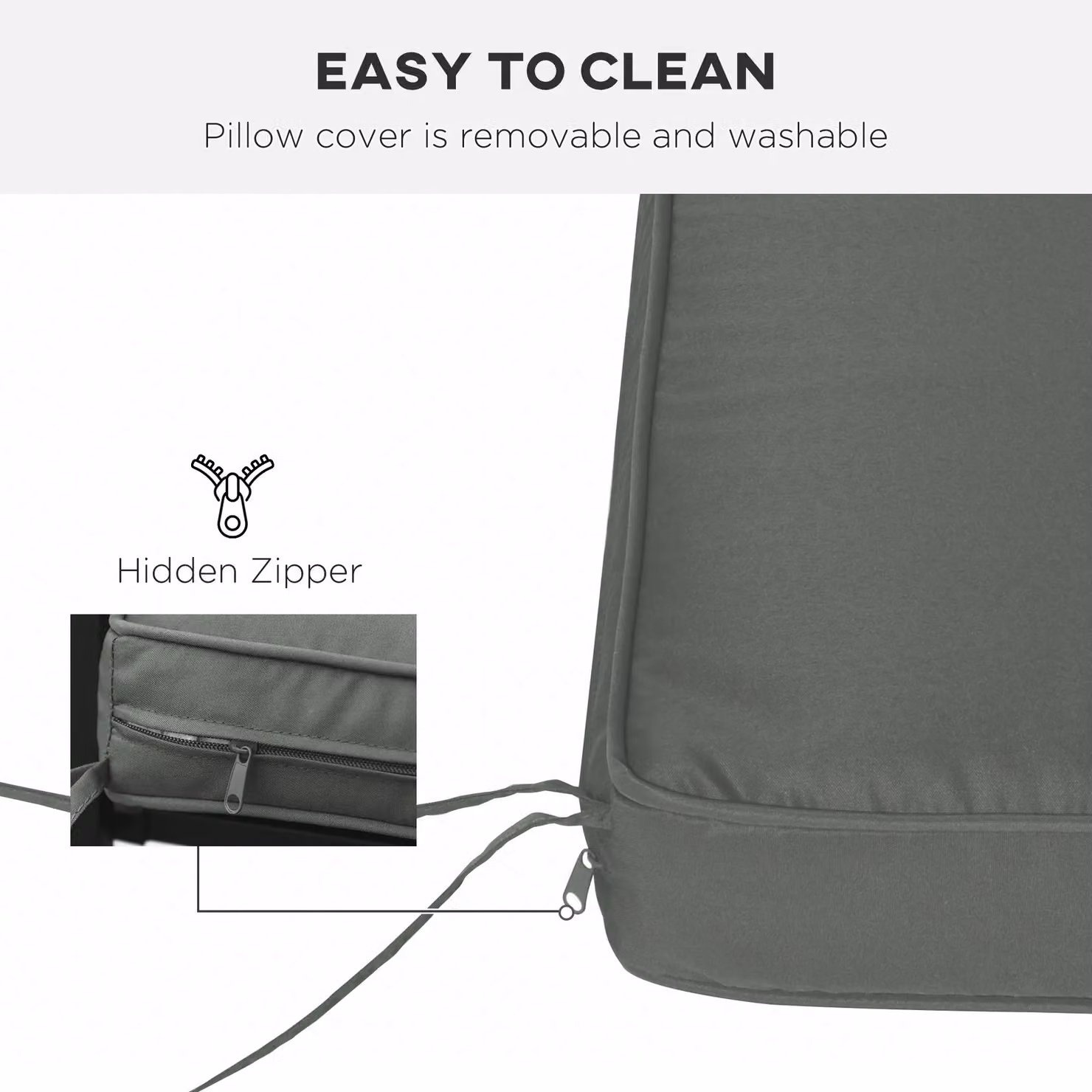 Outsunny Grey 2 Seater Garden Bench Cushion with Water Repellent Polyester Fabric and Foam Filling – 5