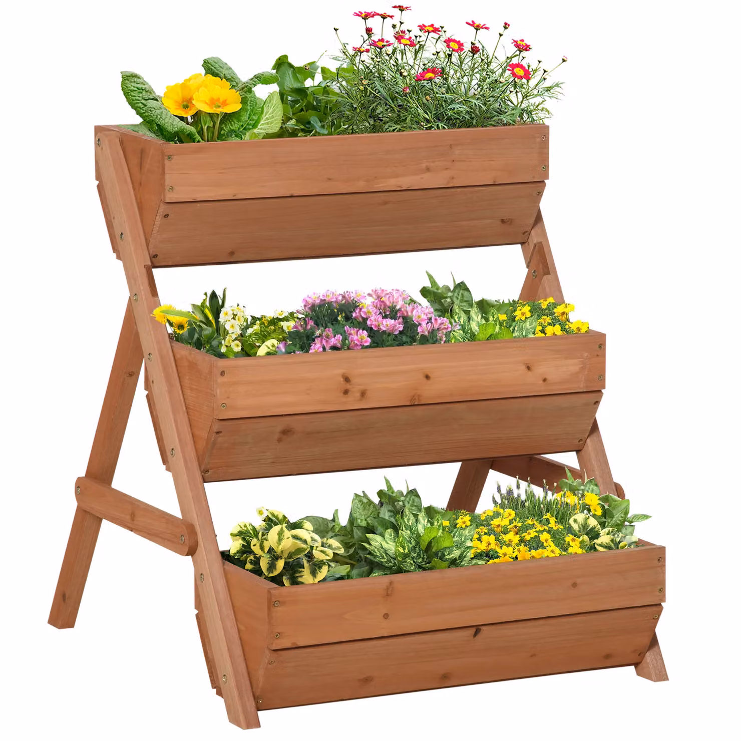 OUTSUNNY 3 Tier Wooden Raised Garden Bed Elevated Planter Box Kit in Brown, W/D/H: 75.0 x 76.0 x 65.0 cm – 2