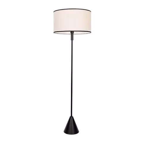 ValueLights Mitch Triangle Floor Lamp with Natural Linen Shade, Black Wood Trim and LED Bulb – 1