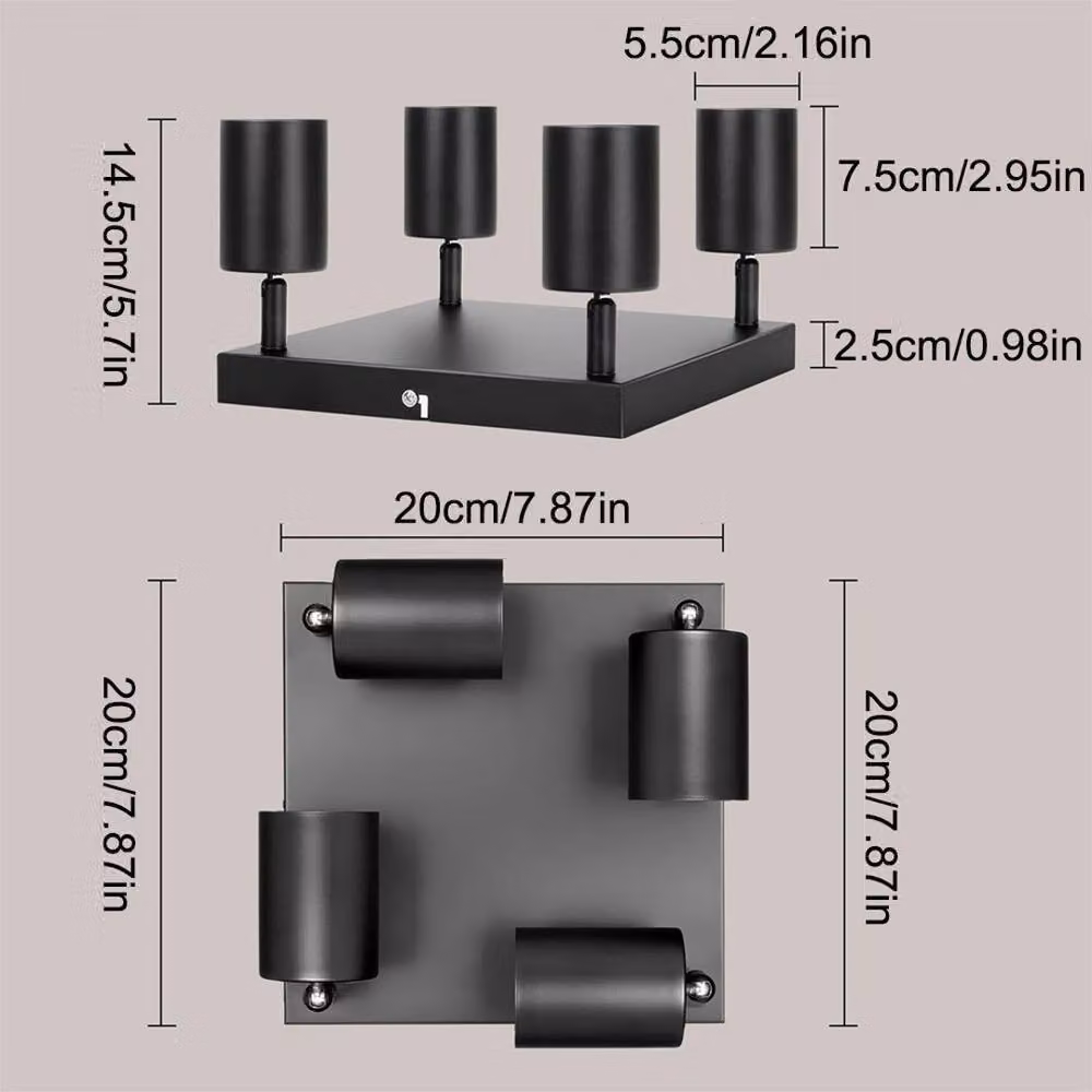 EONLION 4 Way Modern Black Metal Ceiling Spot Light Fitting with Adjustable GU10 LED Sockets – 2