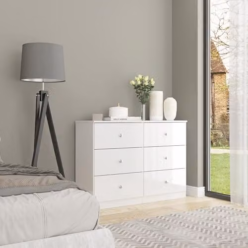 Seconique Denver 6 Drawer Chest in White Gloss, W/D/H: 80 x 36 x 110 cm – 1