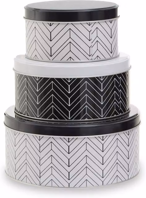 Orsina Set of 3 Urban Geometric Metal Storage Tins with Airtight Lids in White and Black – 1