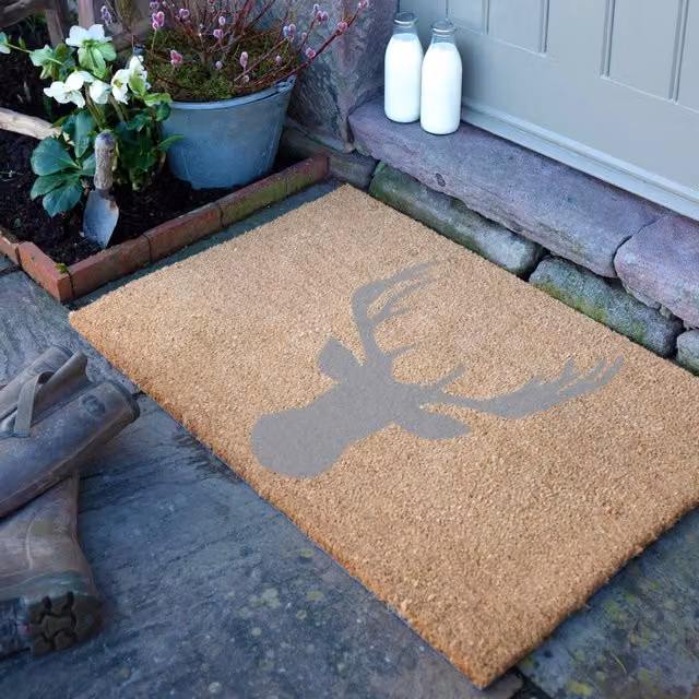 Artsy Mats Country Home Stagshead Extra Large Grey and Beige Coir Doormat, W: 90 cm, D: 60 cm