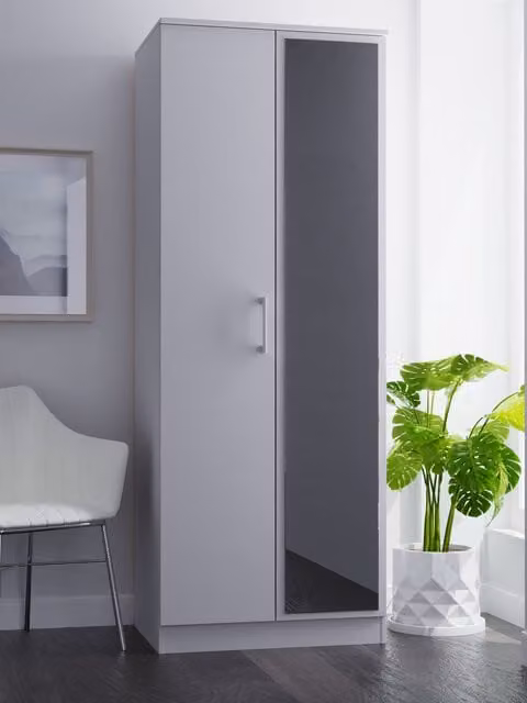 Ready Assembled 2 U Cornwall Tall 2 Door Mirrored Wardrobe in Light Grey – 1
