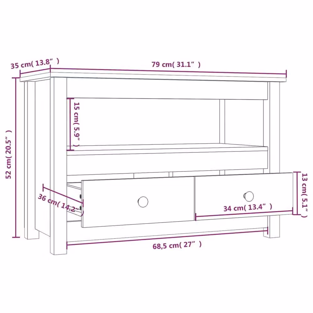 Berkfield Home Black Solid Wood Pine TV Cabinet W/D/H: 79 x 35 x 52 cm – 5