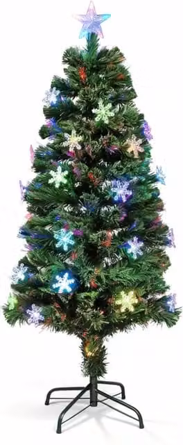 Shatchi Green Snowflakes Fibre Optic LED Pre-Lit Christmas Tree, Height: 180 cm – 1