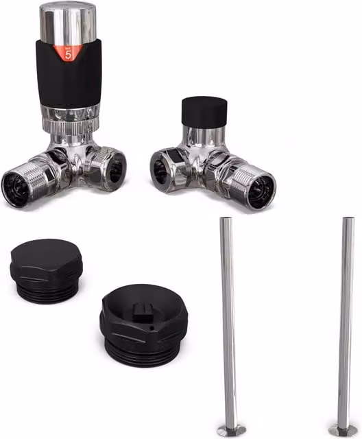 Talus Flair Black Thermostatic Radiator Valve Installation Kit with Thermostat Head, Angle Brass, W/D/H: 13.0 x 12.3 x 7.6 cm