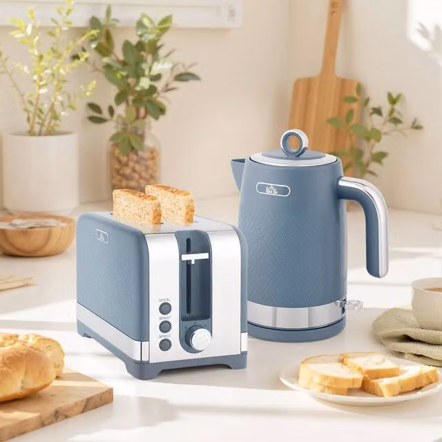 HOMCOM Blue Rapid Boil Kettle and Toaster Set with Otter Thermostat