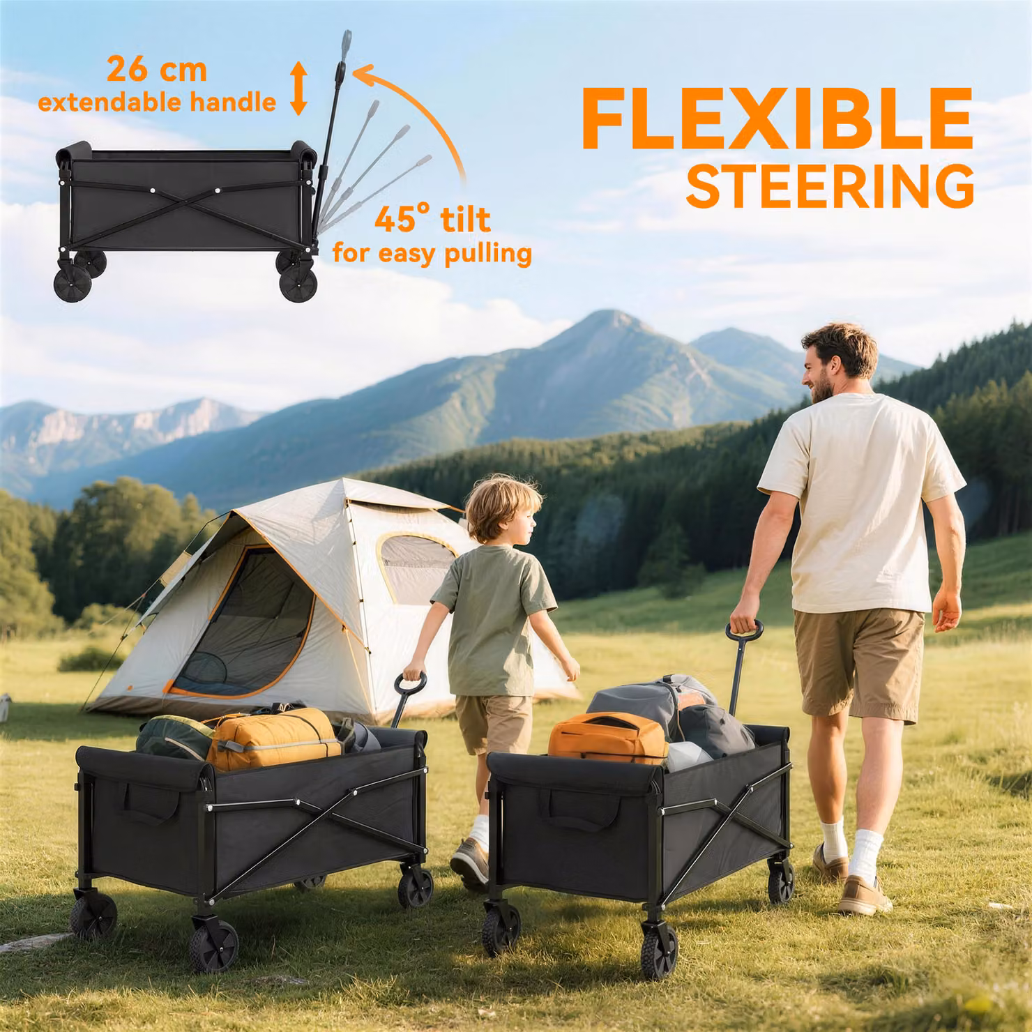 Outsunny 81L Festival Trolley on Wheels with Adjustable Handle, Black – 4
