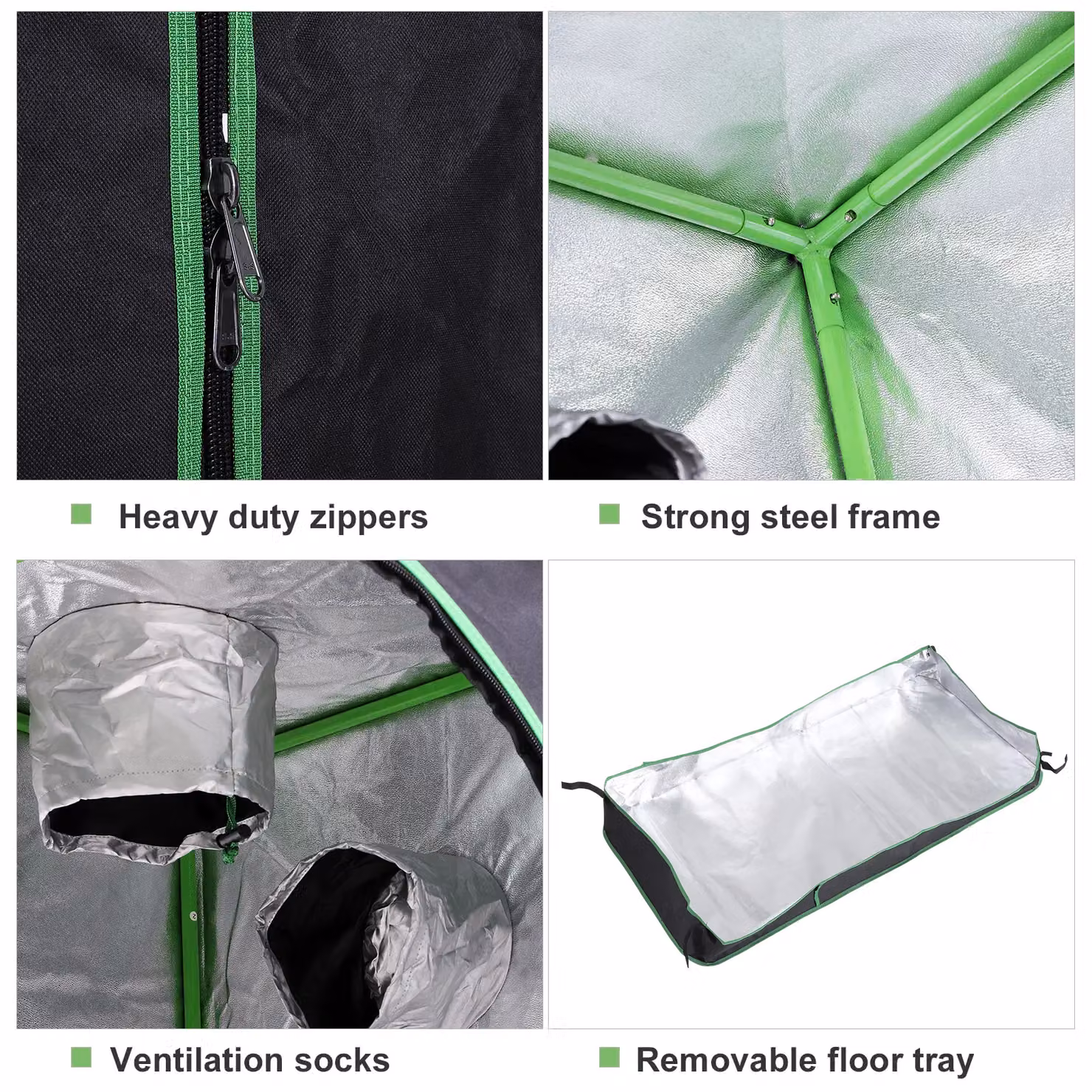 OUTSUNNY Mylar Hydroponic Grow Tent with Floor Tray for Indoor Plants, Black, W/D/H: 120 x 60 x 150 cm – 3