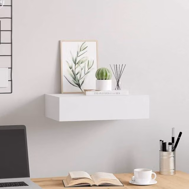 Berkfield Home Elegant Wall-mounted Drawer Shelf in White, W/D/H: 40 x 23.5 x 10 cm – 1