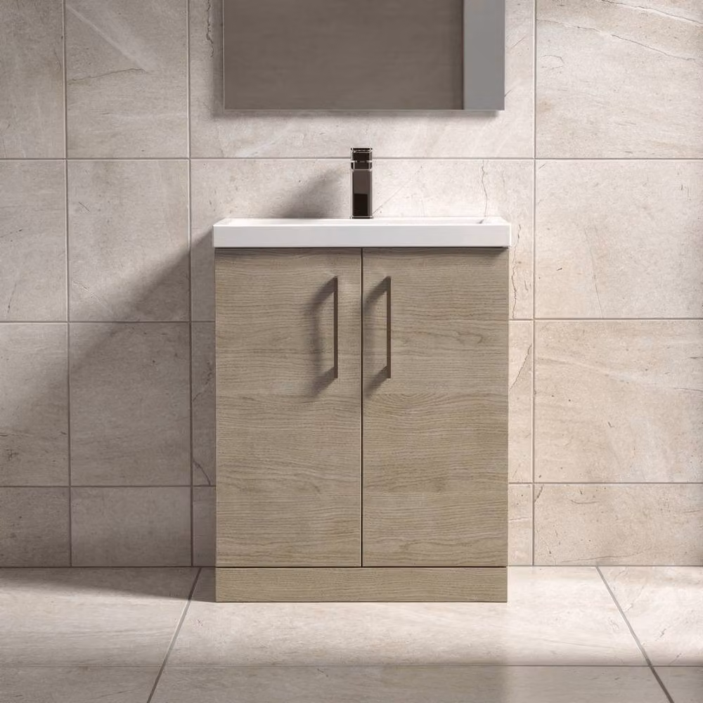 Balterley Solace Oak Contemporary 2-Door Freestanding Bathroom Floor Vanity Basin in Brown, Width: 60 cm – 2